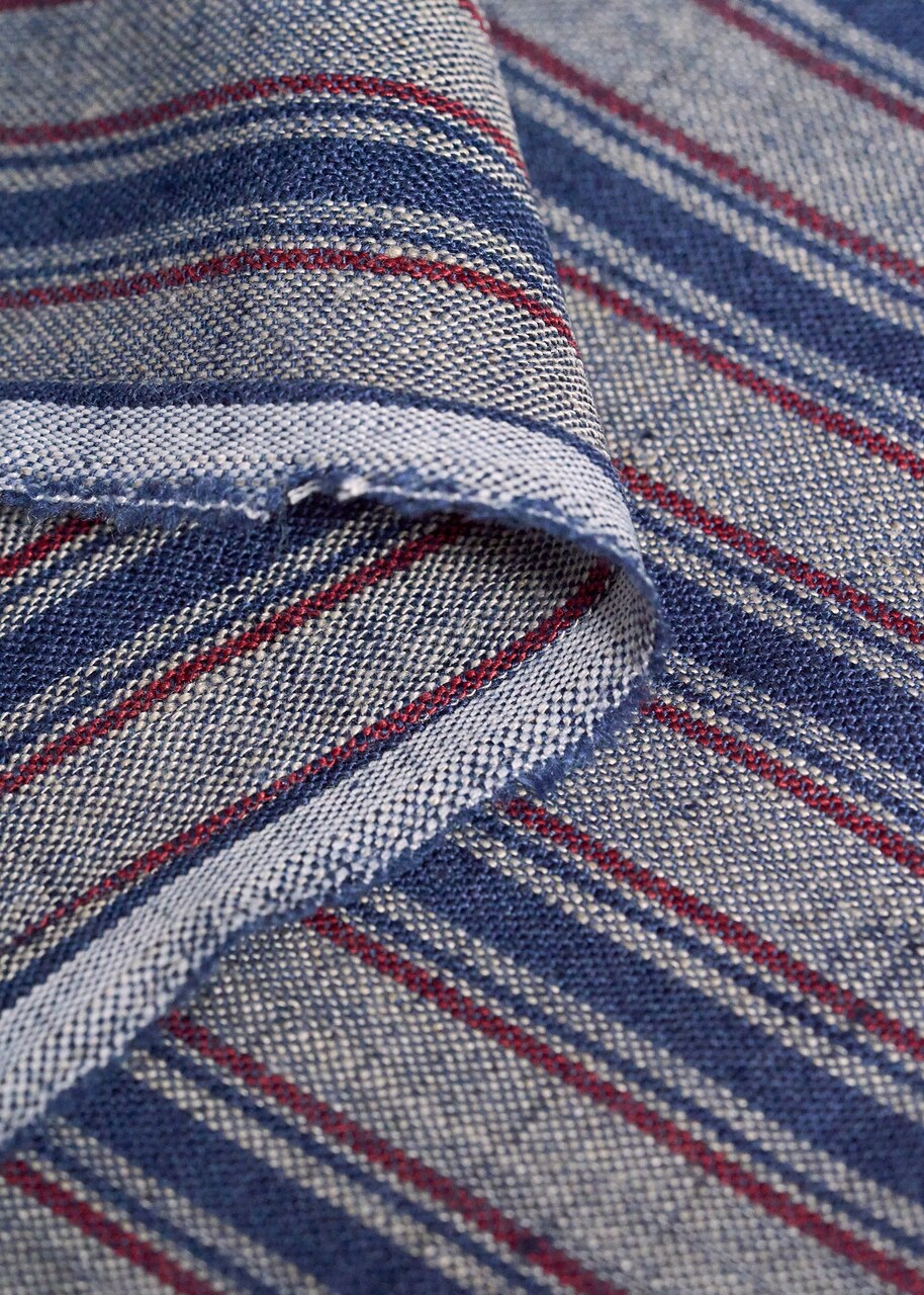 1 Yard Premium Yarn Dyed Pure Linen 3 Tone Stripe Fabric 58" Width